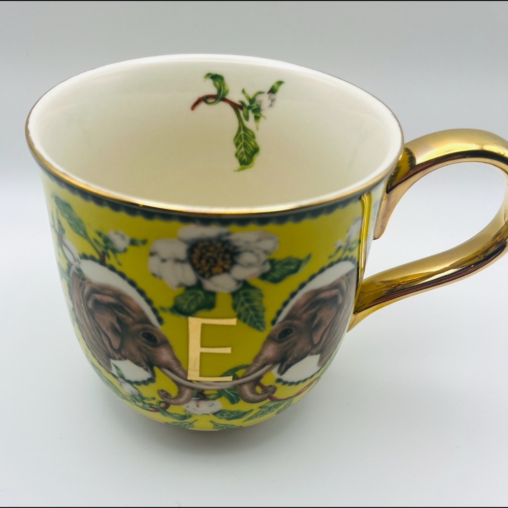 Anthropologie x Lou Rota “E” Elephant Mug with Gold Trim - Picture 2 of 14